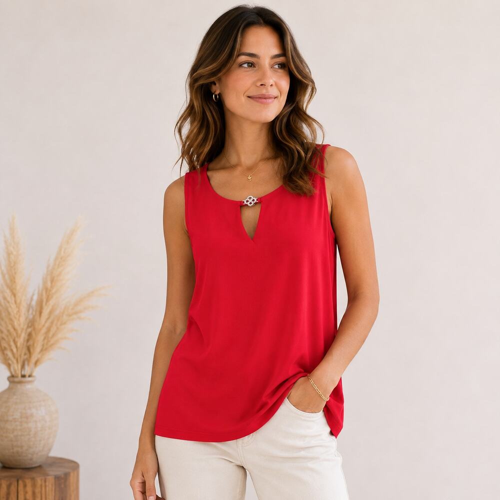Susan Graver Liquid Knit Sleeveless Blouse Women's Sz M Red NWOT Office Romantic